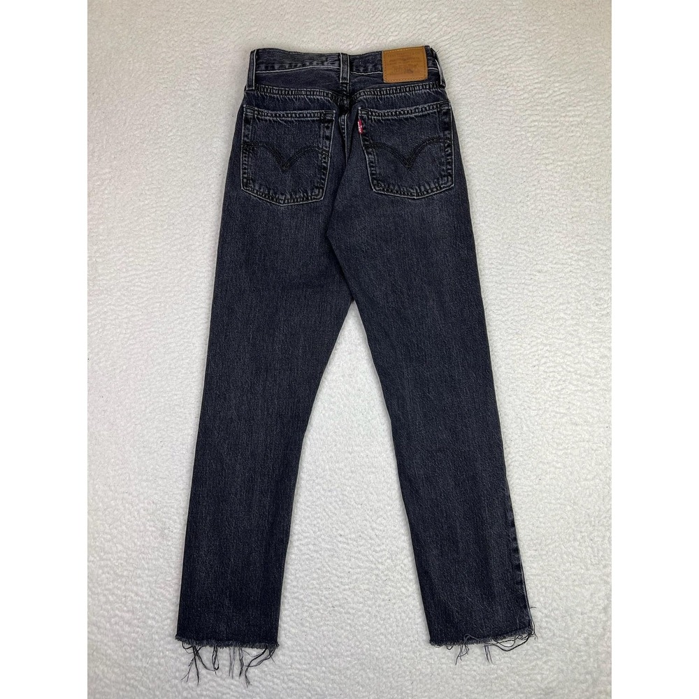 Levis Premium Wedgie Straight Jeans Womens 23 Charcoal Wash High Rise Raw Hem - Picture 2 of 16